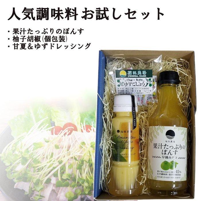 福田農場 調味料お試し3点セット 早摘みデコぽんす 甘夏&ゆずドレッシング ゆずこしょう 4044-2